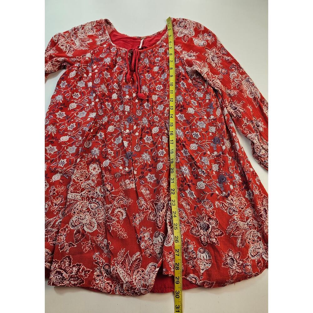 FREE PEOPLE Orange XS Floral Tunic Top Mini Dress oversized Cover Up lined EUC - Picture 8 of 8